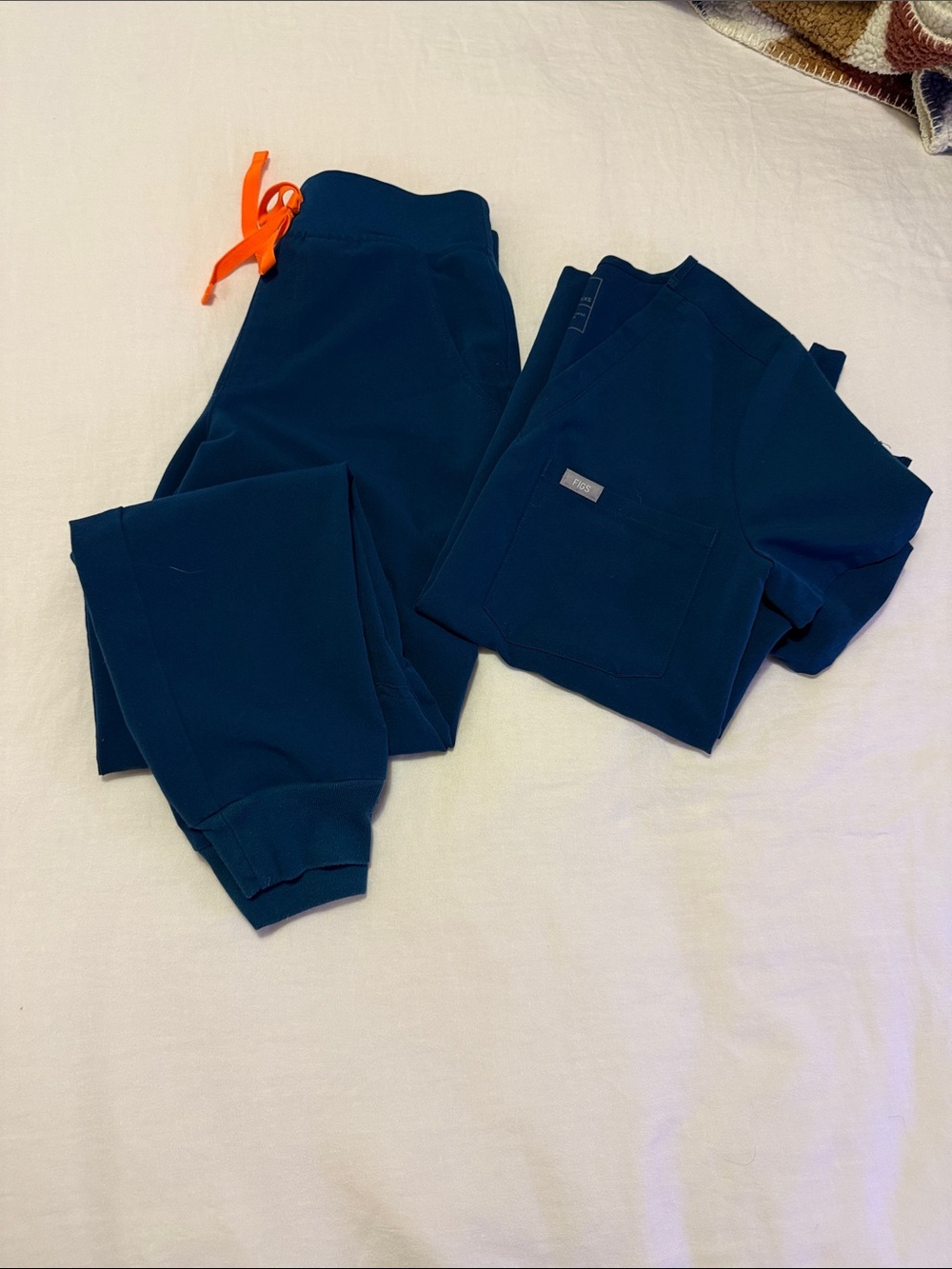 FIGS Navy Blue Joggers with Orange Drawstring